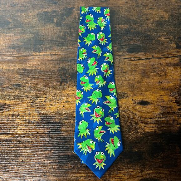 Jim Henson's Kermit the Frog Collection Blue Green 100% Silk Tie Vintage Mint - Picture 5 of 5